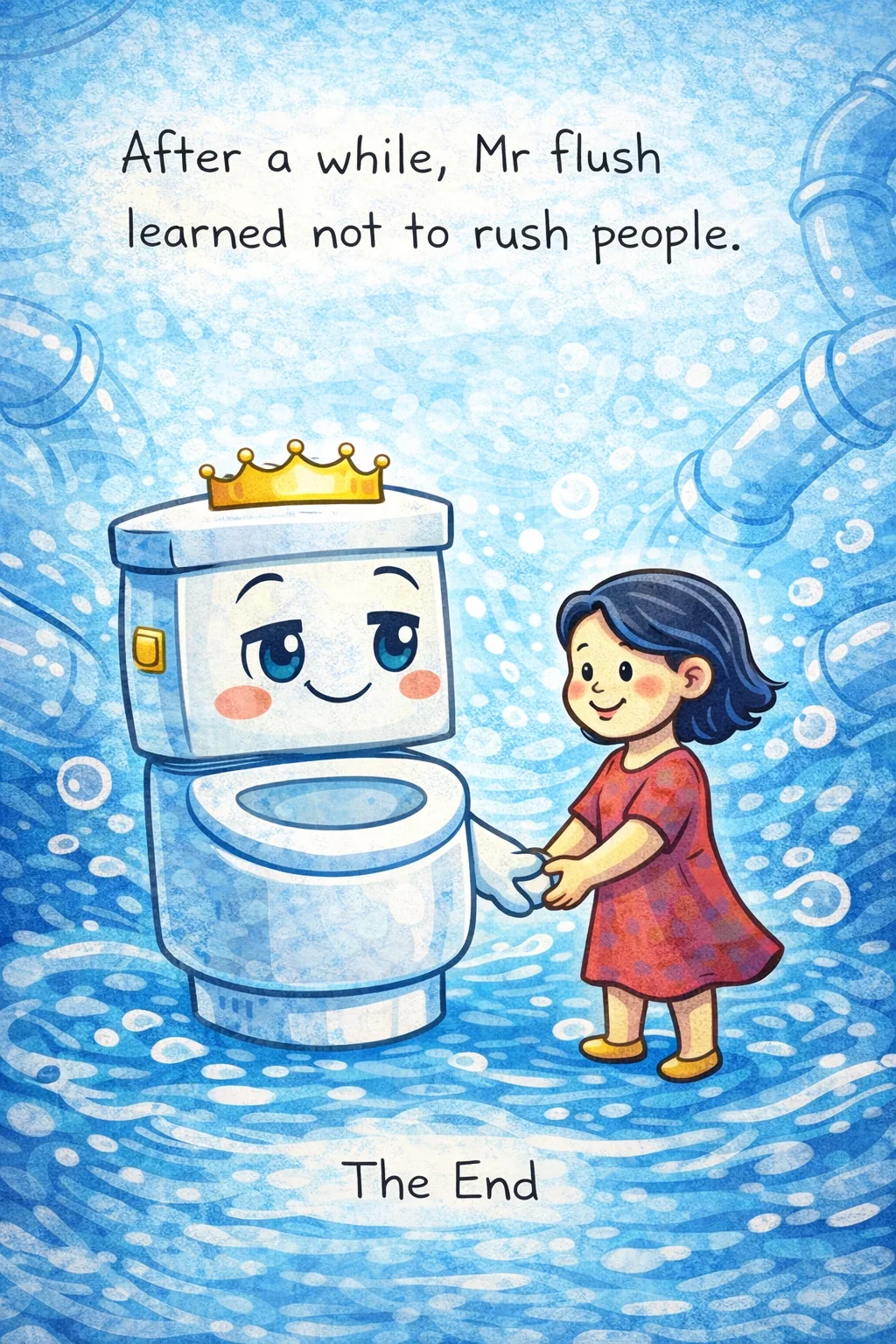 Mr Flush learned not to rush people. The End.
